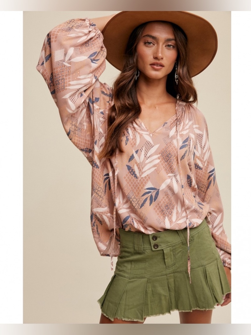 Listicle® Ladies' Tie Front Leaf Print Blouse